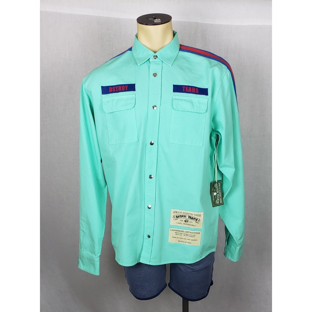 Denim Tears x BSTROY Mint Green Blue Military Button Up Shirt Mens L Designer